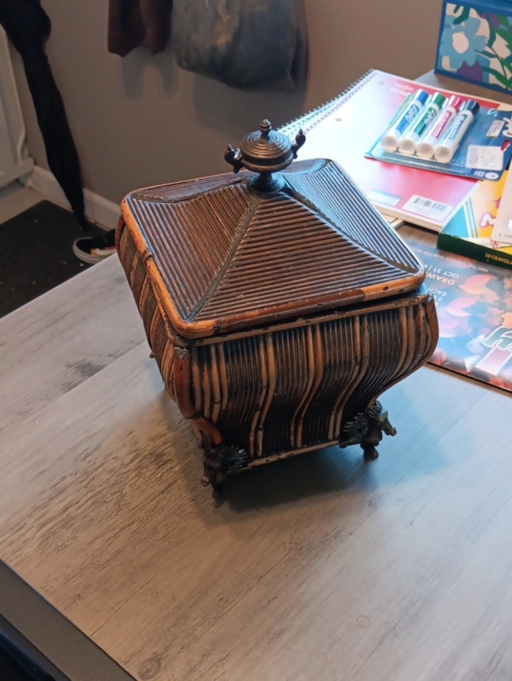 Ornate Antique Trinket Box in Brown